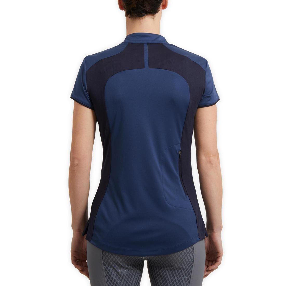 Womens Short-Sleeved Mesh Horse Riding Polo Shirt500, Deep Navy Blue, , large image number 5
