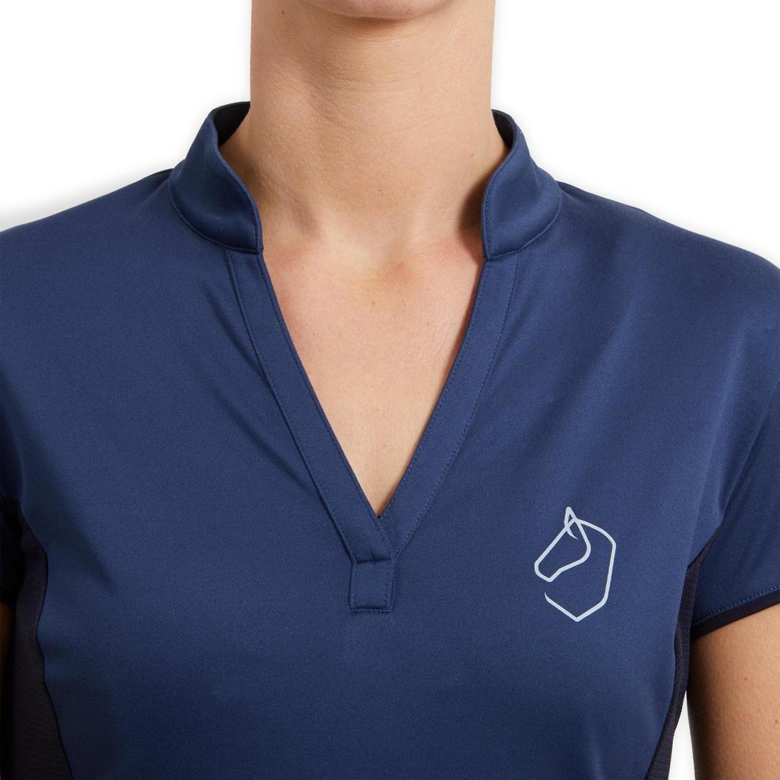 Womens Short-Sleeved Mesh Horse Riding Polo Shirt500, Deep Navy Blue, , large image number 6