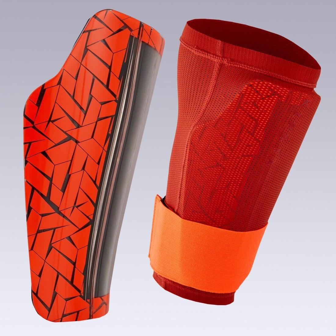 Adult Football Shin Pads 540 Traxium, Red, No Color, medium