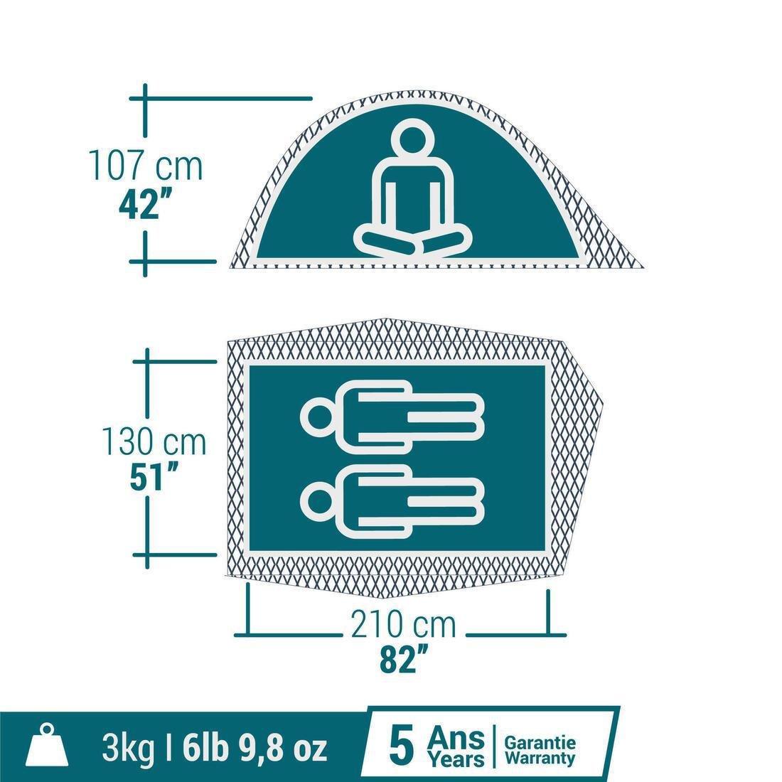 Camping Tent -MH100 - 2 Person, Grey, No Color, large image number 1