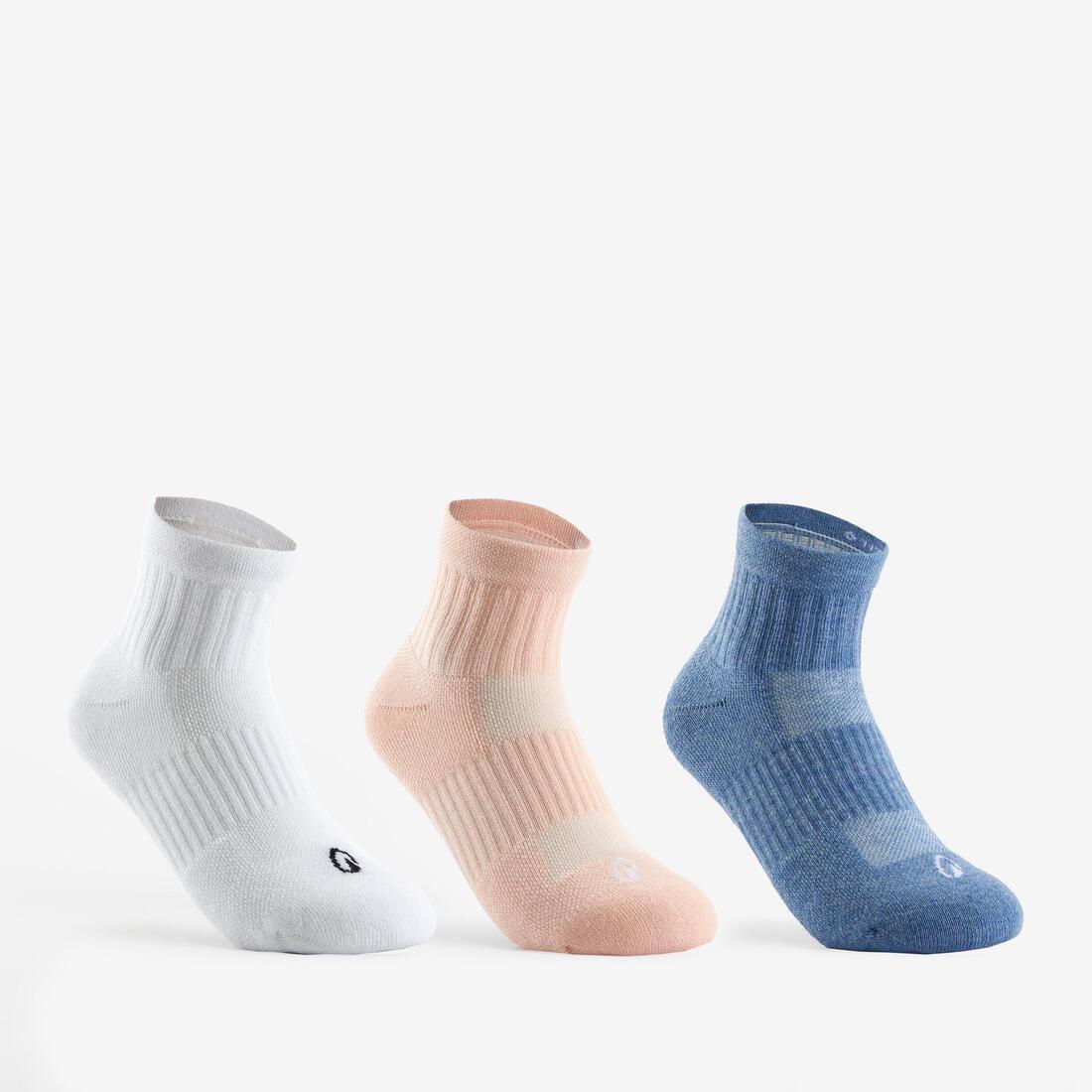 Kids Girls Mid-High Sports Socks - Tri-Pack RS 500, Pink, No Color, medium