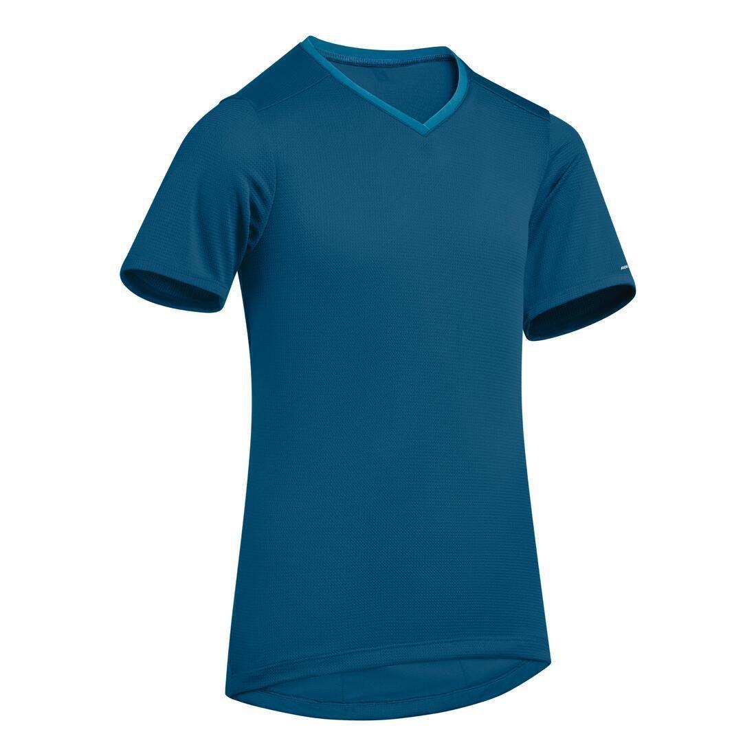 BTWIN - 100 Kids' Short Sleeve Cycling Jersey - Blue, Prussian blue