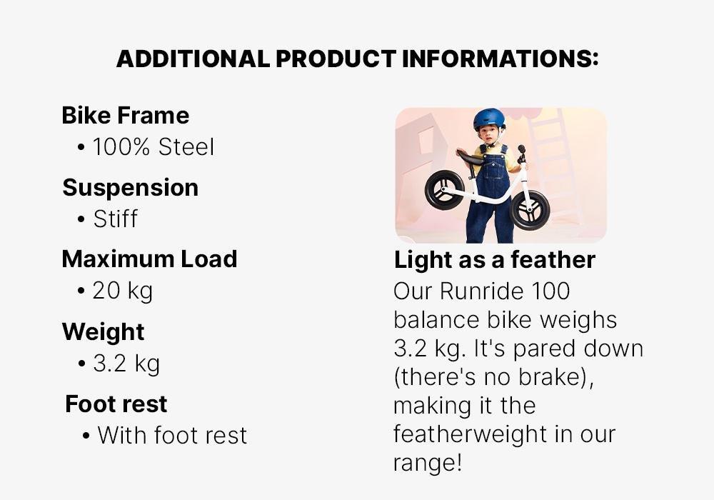 Kids Balance BikeRunride100 , Snow White, No Color, medium