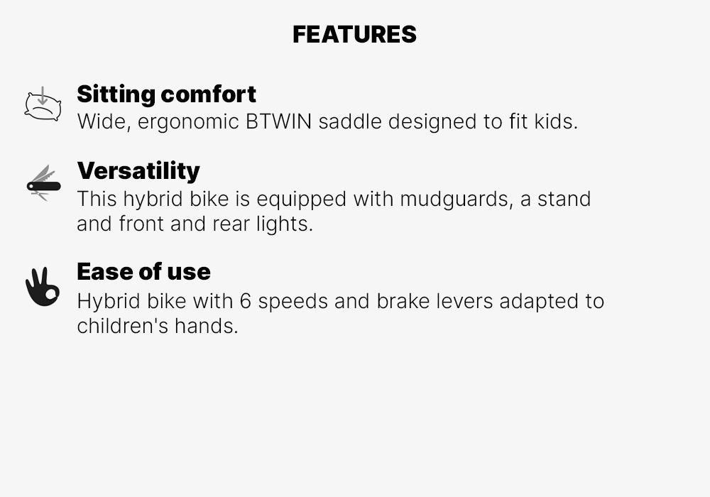 BLACK Kids' 6-9 Years 20 Hybrid Bike Riverside 500, No Color, large image number 15