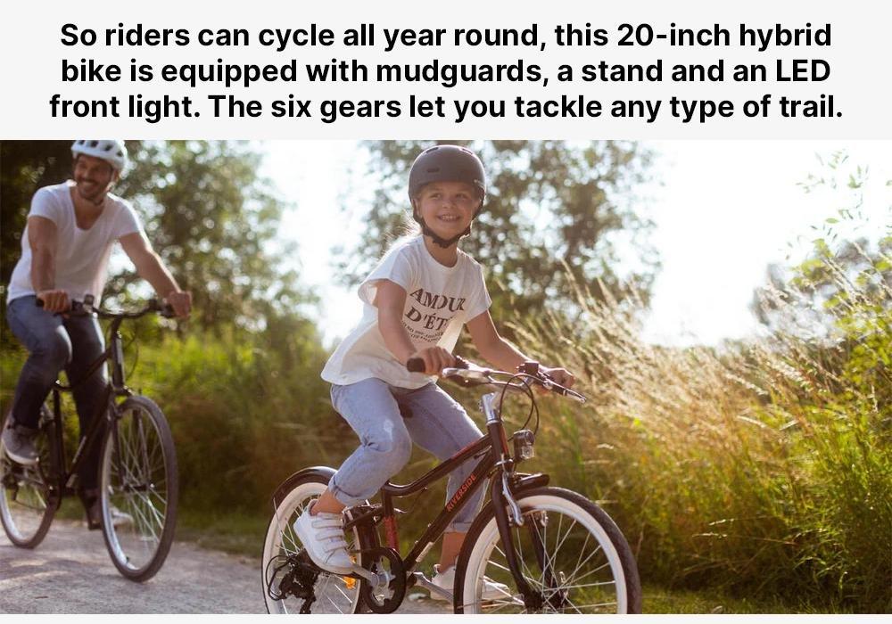 BLACK Kids' 6-9 Years 20 Hybrid Bike Riverside 500, No Color, large image number 19