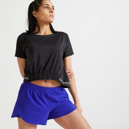 DOMYOS - Loose Cropped Fitness T-Shirt, Black