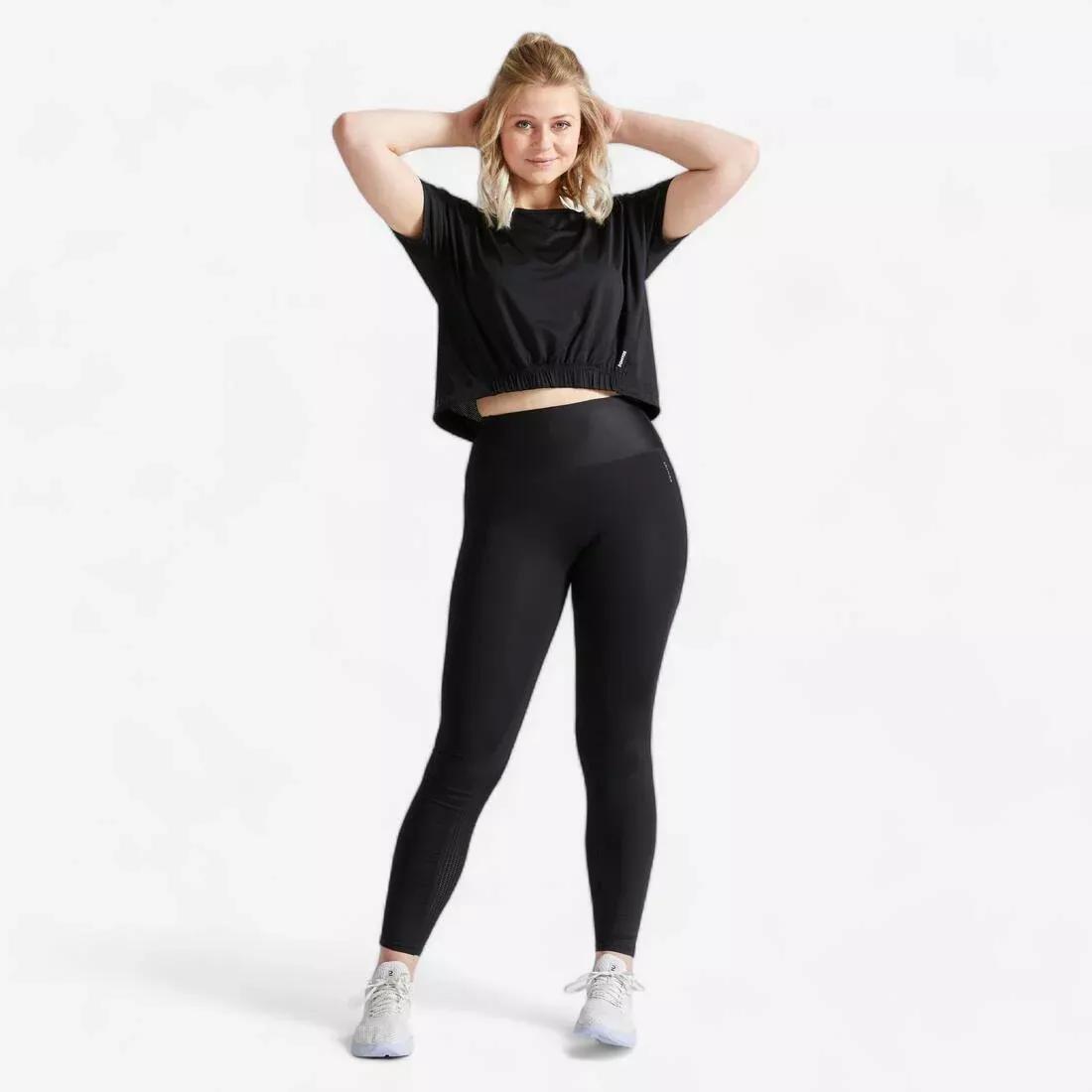 Loose Cropped Fitness T-Shirt, Black, No Color, large image number 1