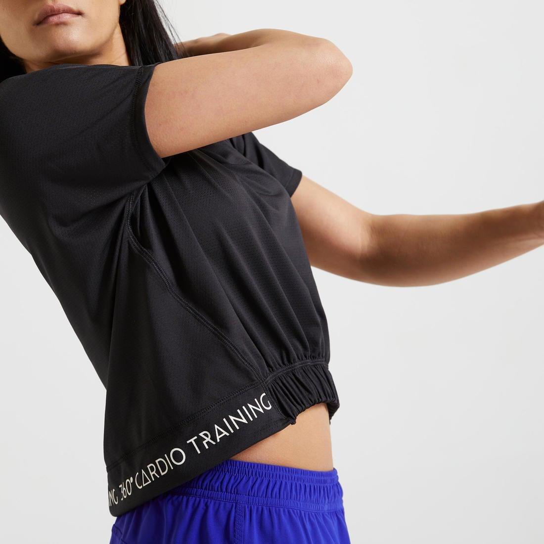 Loose Cropped Fitness T-Shirt, Black, , large image number 1