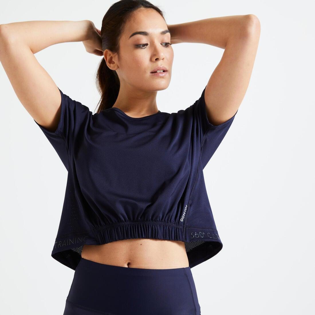 Loose Cropped Fitness T-Shirt, Black, , large image number 2