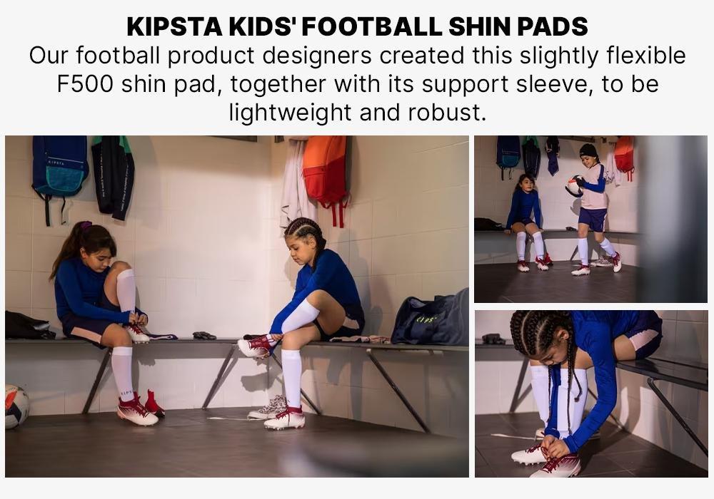 Kids Football Shin Pads F500 Viralto, Bright Indigo, No Color, medium