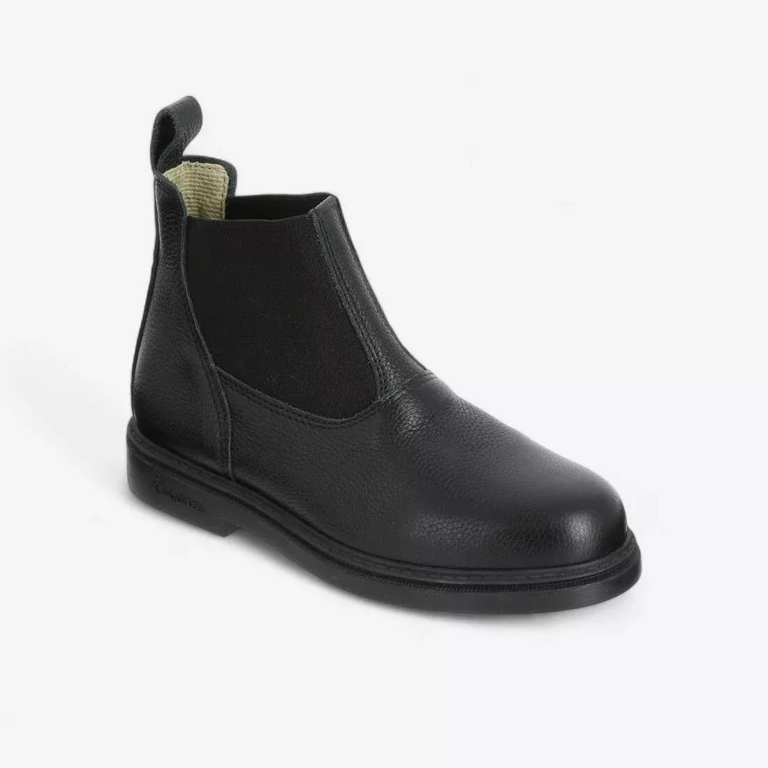 Kids Horse Riding Classic Leather Jodhpur Boots, Black, No Color, medium