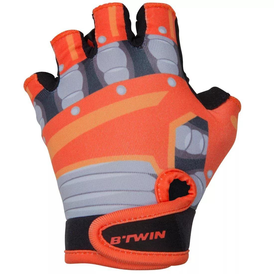 Kids' Fingerless Cycling Gloves, Princess, Orange, , large image number 5