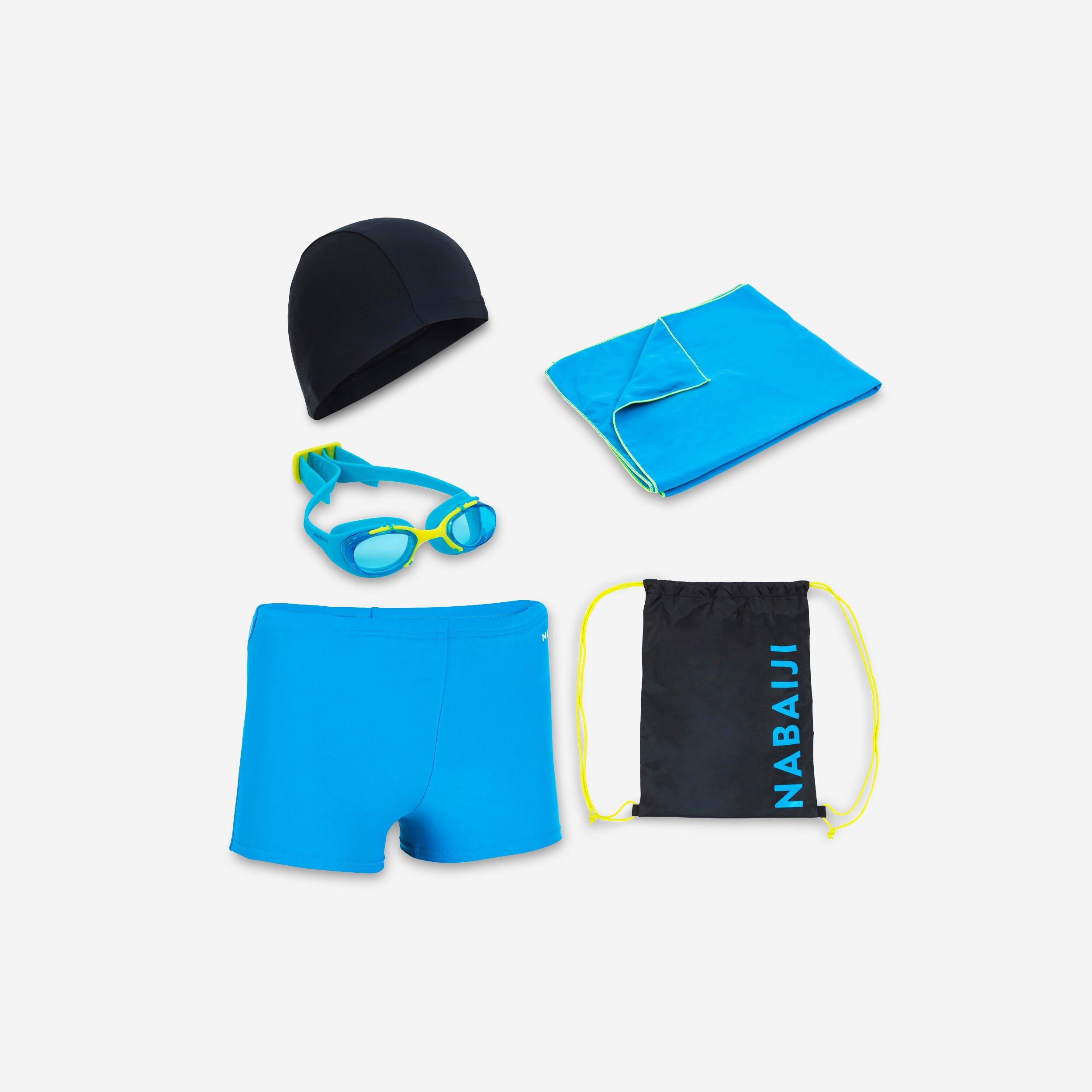 AZURE BLUE START 100 BOY'S SWIMMING SET - BLUE/NAVY BLUE (BAG, CAP, BOXERS, GOGGLES, TOWEL), No Color, medium