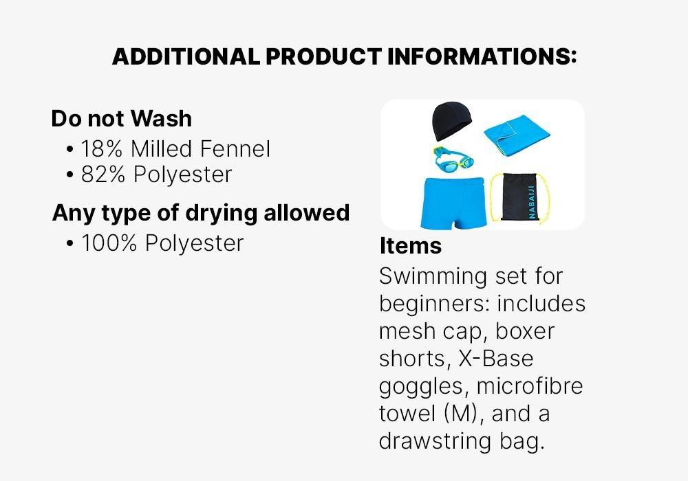 AZURE BLUE START 100 BOY'S SWIMMING SET - BLUE/NAVY BLUE (BAG, CAP, BOXERS, GOGGLES, TOWEL), No Color, medium