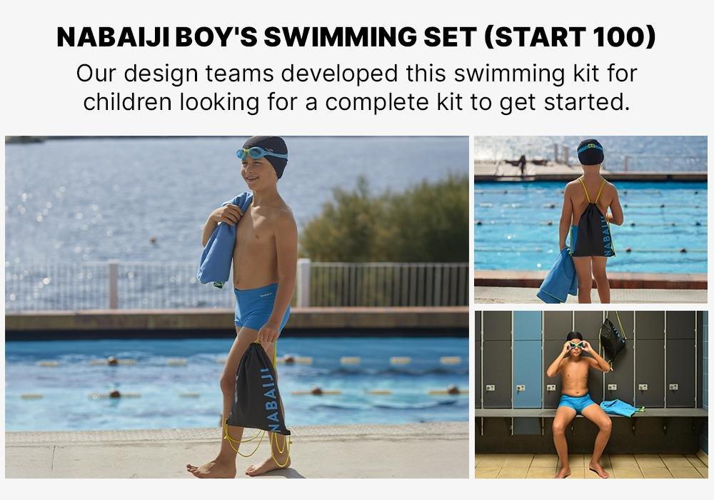 AZURE BLUE START 100 BOY'S SWIMMING SET - BLUE/NAVY BLUE (BAG, CAP, BOXERS, GOGGLES, TOWEL), No Color, medium