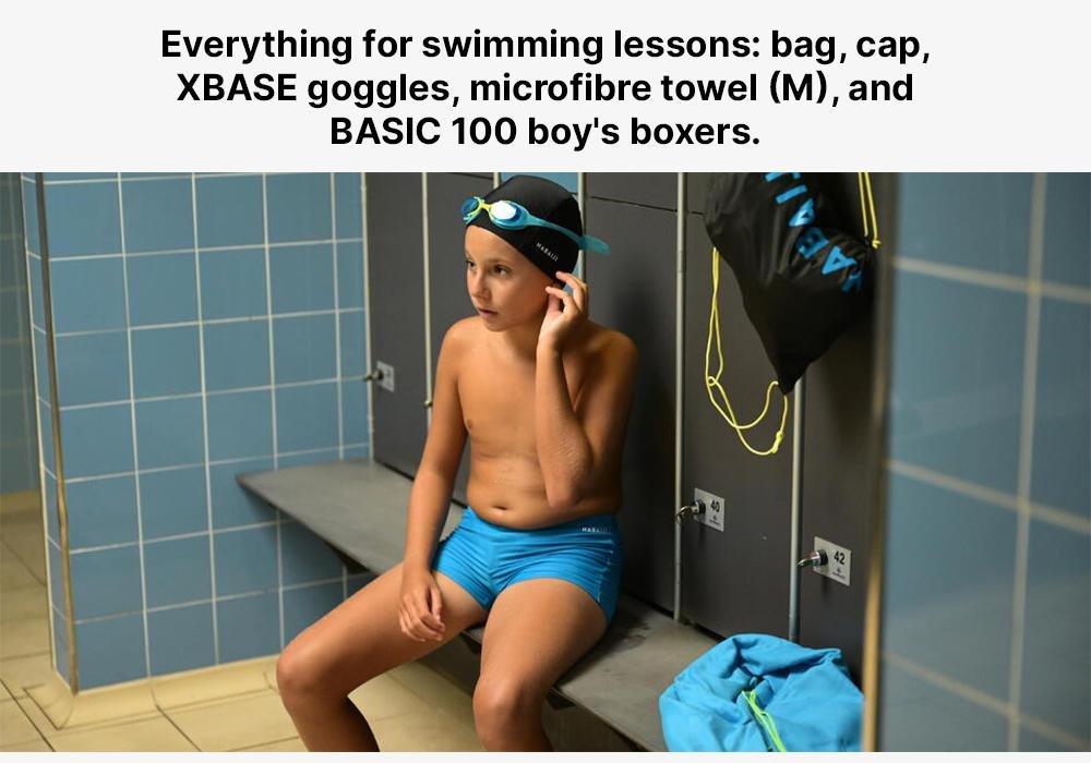 AZURE BLUE START 100 BOY'S SWIMMING SET - BLUE/NAVY BLUE (BAG, CAP, BOXERS, GOGGLES, TOWEL), No Color, medium