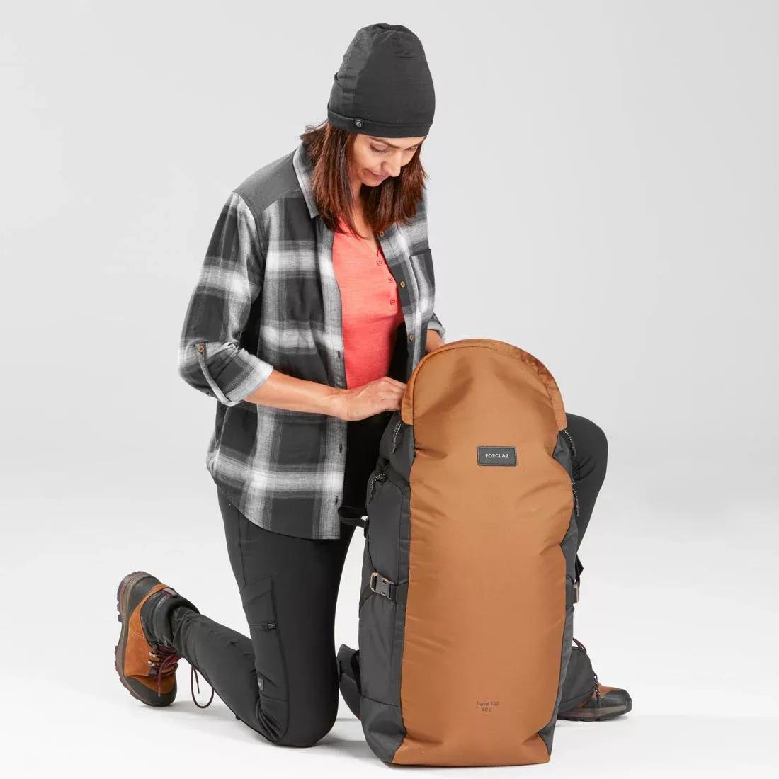 BLACK Women's Travel Trekking Reinforced & Multi-Pocket Leggings | TRAVEL 500, No Color, large image number 3