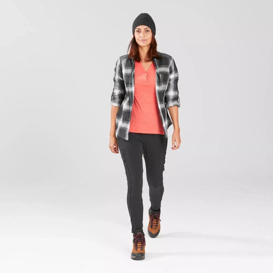 BLACK Women's Travel Trekking Reinforced & Multi-Pocket Leggings | TRAVEL 500, No Color, large image number 4