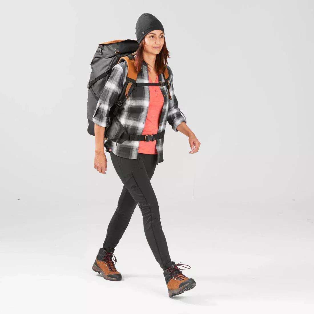 BLACK Women's Travel Trekking Reinforced & Multi-Pocket Leggings | TRAVEL 500, No Color, large image number 6