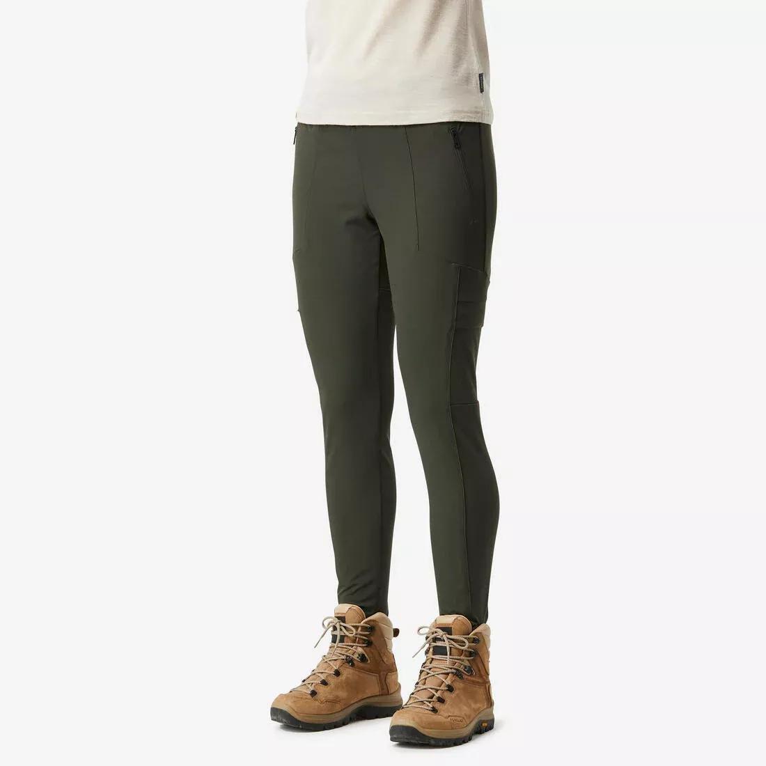 DARK GREEN Women's Travel Trekking Reinforced & Multi-Pocket Leggings | TRAVEL 500, , medium