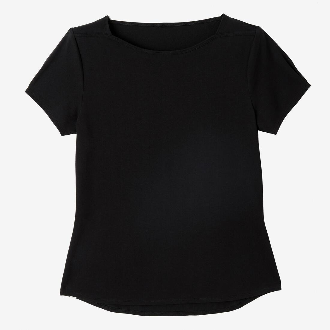 Boat Neck Stretch Cotton Fitness T-Shirt, Black, , large image number 3