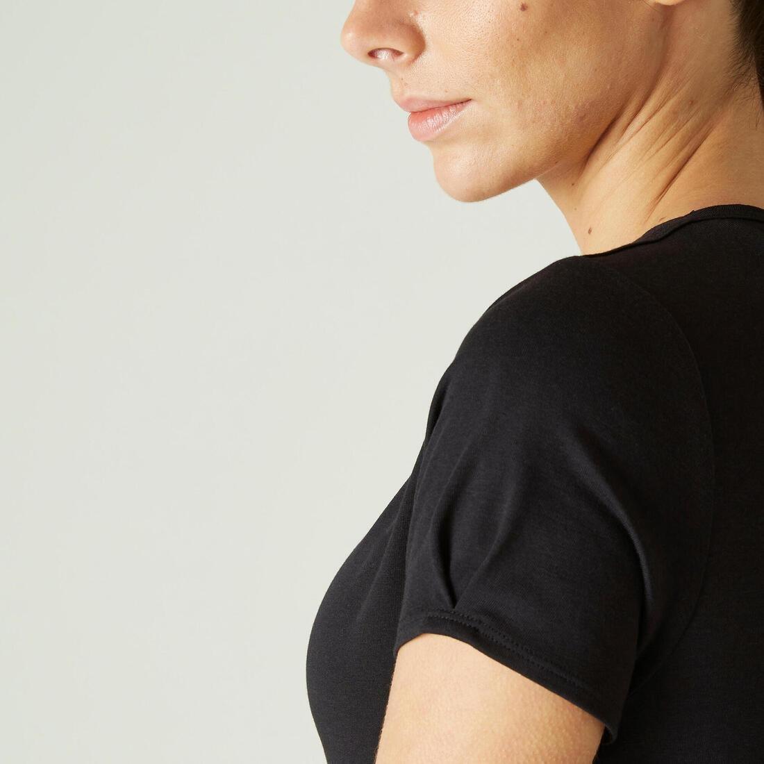 Boat Neck Stretch Cotton Fitness T-Shirt, Black, , large image number 10
