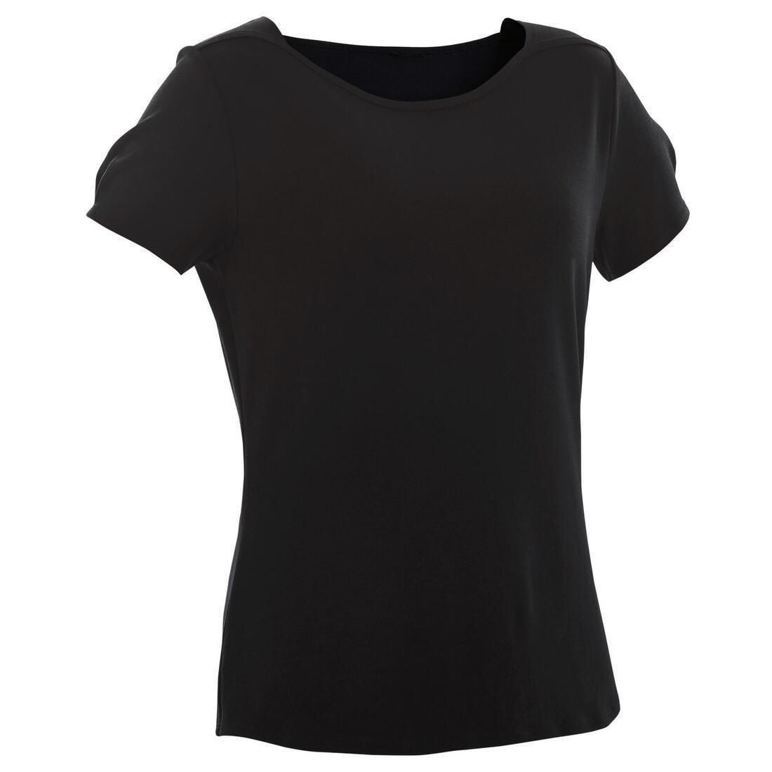Boat Neck Stretch Cotton Fitness T-Shirt, Black, , large image number 12