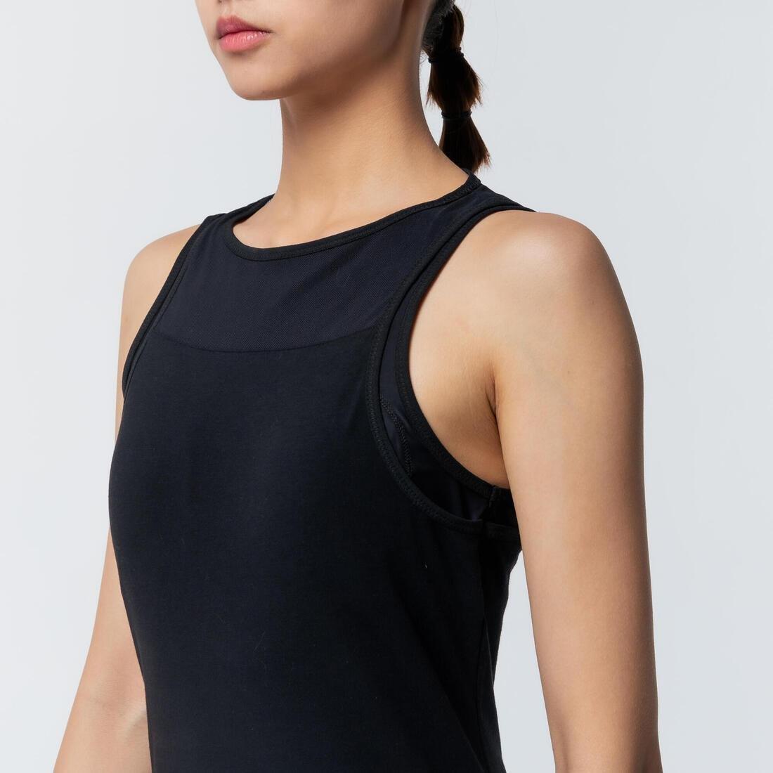 Stretchy Cotton Fitness Tank Top With Built-In Bra, Black, No Color, large image number 3