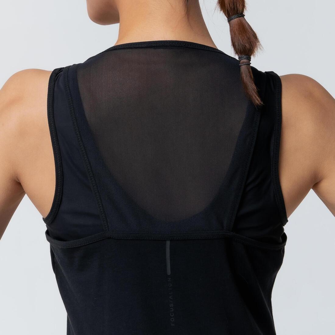 Stretchy Cotton Fitness Tank Top With Built-In Bra, Black, No Color, large image number 4