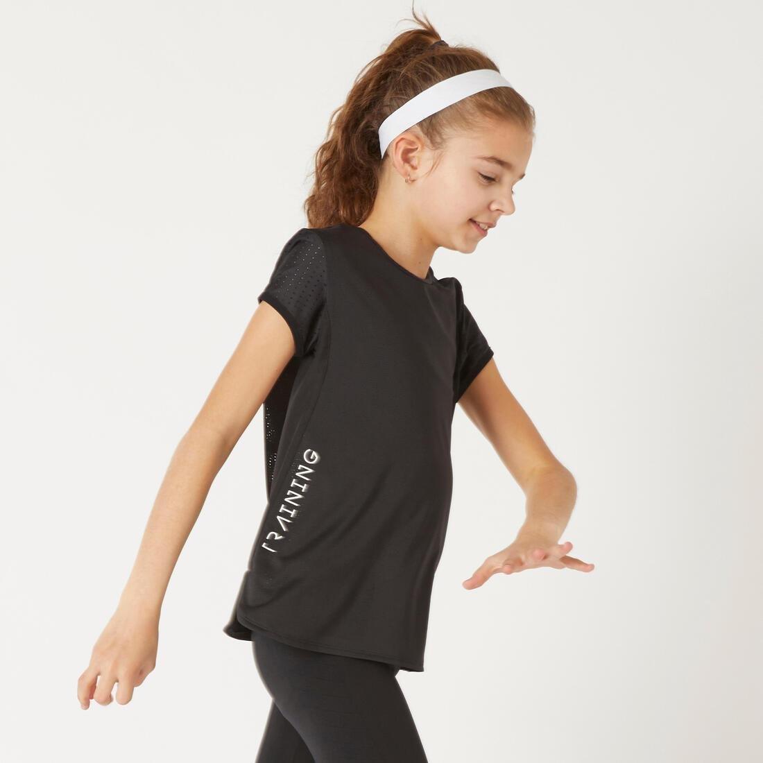 Girls Breathable Gym T-Shirt S580, Black, , large image number 0