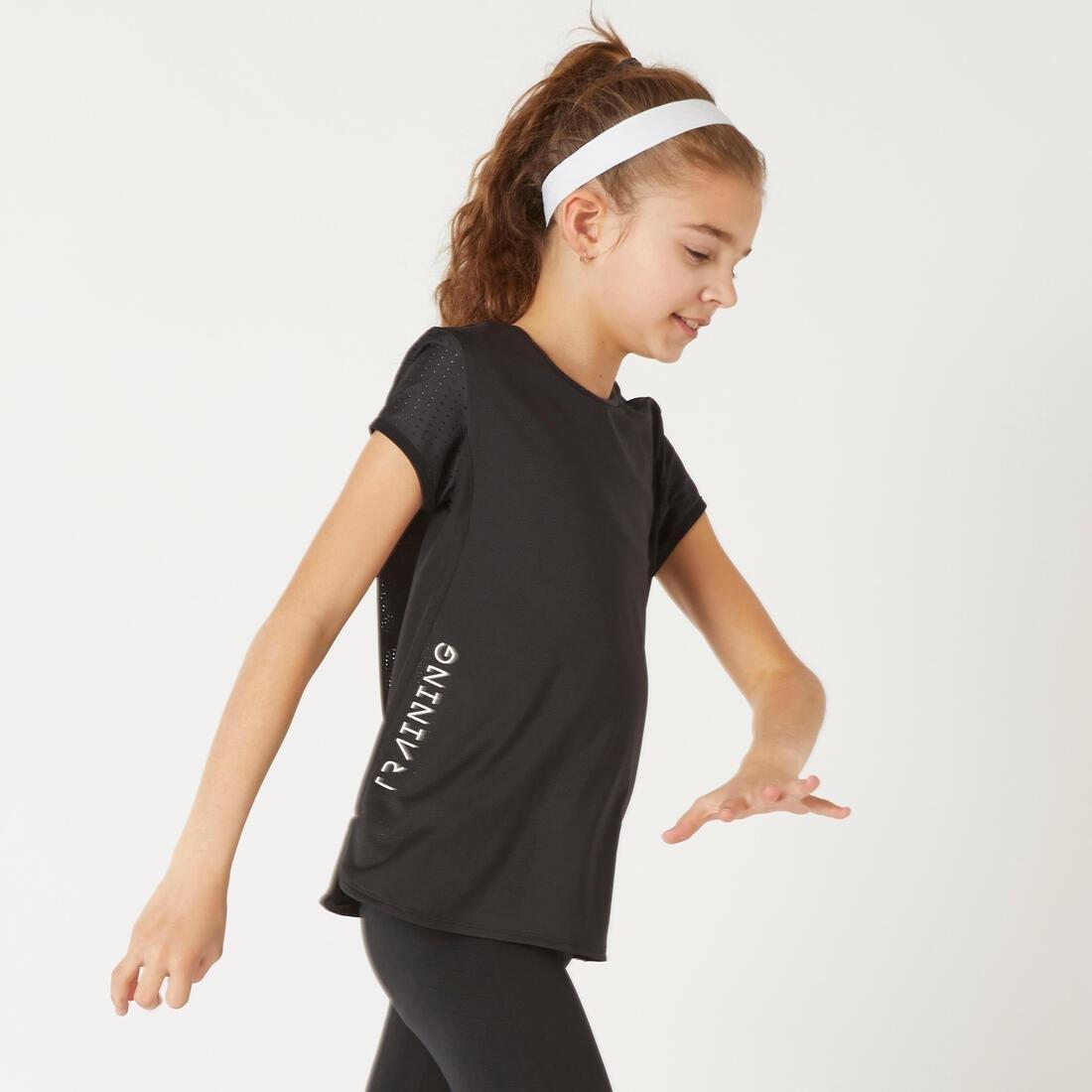 DOMYOS - Girls Breathable Gym T-Shirt S580, Black