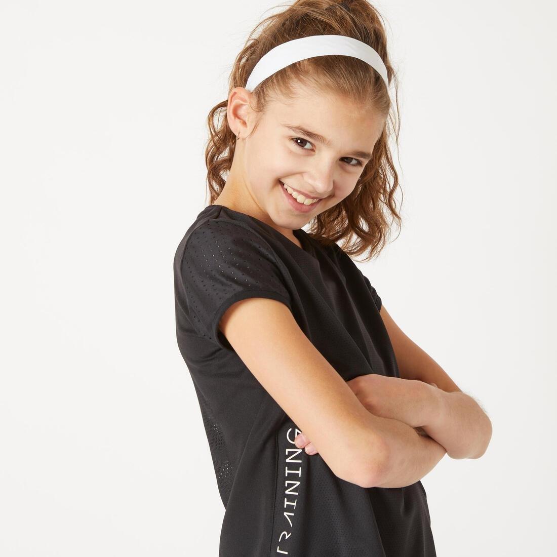 DOMYOS - Girls Breathable Gym T-Shirt S580, Black