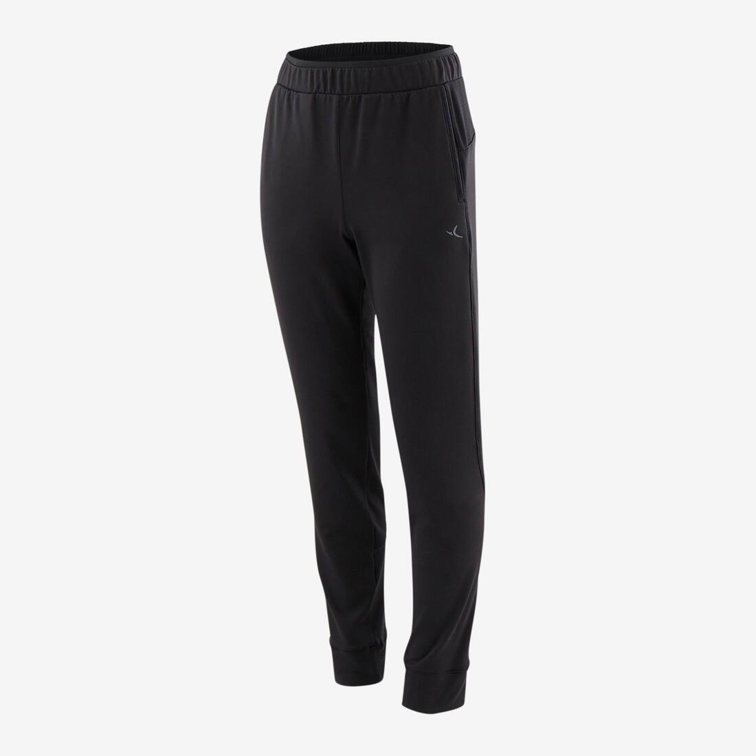 Kids Warm Breathable Slim-Fit Jogging Bottoms, Black, , large image number 1