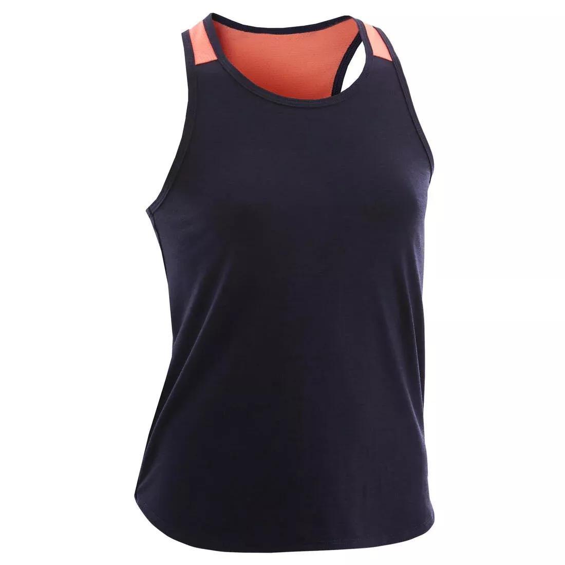 Girls Breathable Gym Tank Top 500 Print, Navy Blue, No Color, large image number 1
