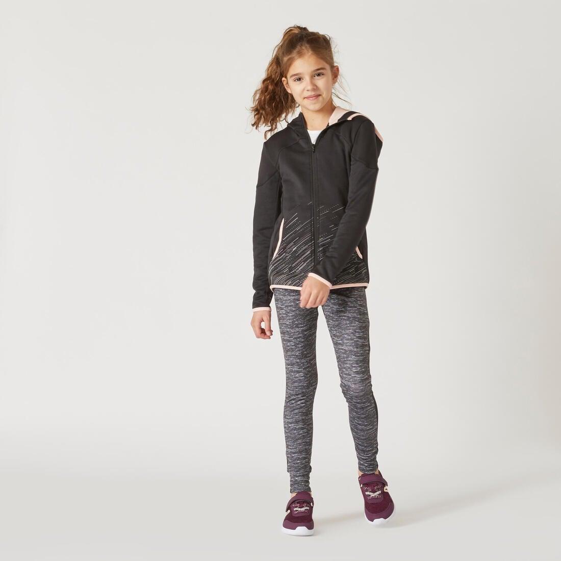 S500Girls Warm Breathable Synthetic Gym Leggings, Black, No Color, large image number 0