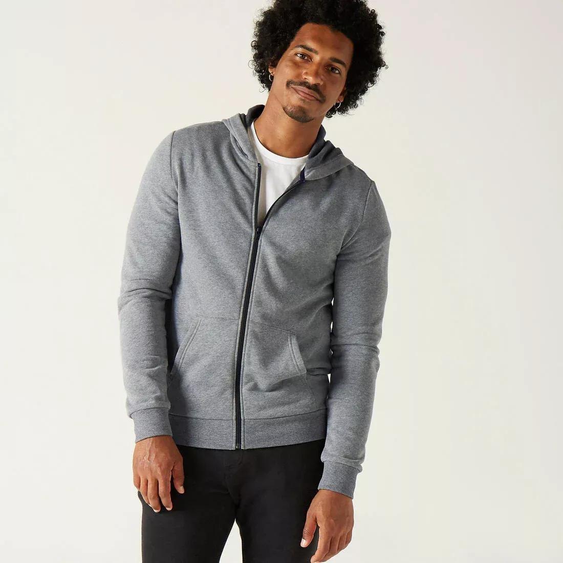 DOMYOS - Men Zip-Up Fitness Hoodie - 100, Grey