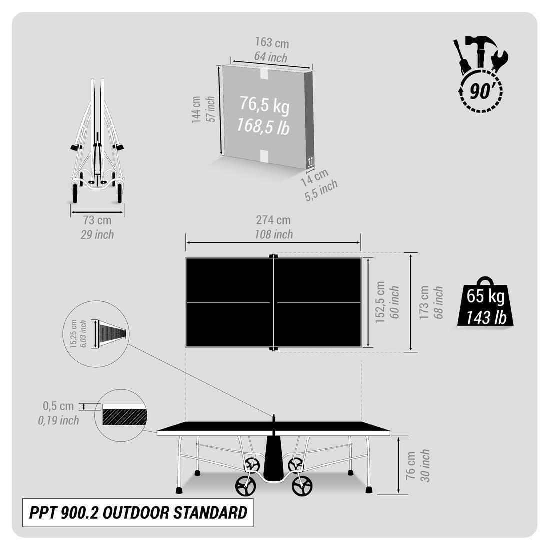 PONGORI - Outdoor Table Tennis Table Ppt 900.2, Grey