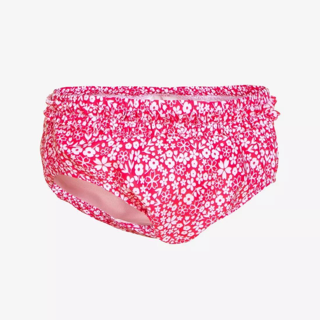 Kids Washable Swim Nappy Briefs - Flower Print, Pink, No Color, medium