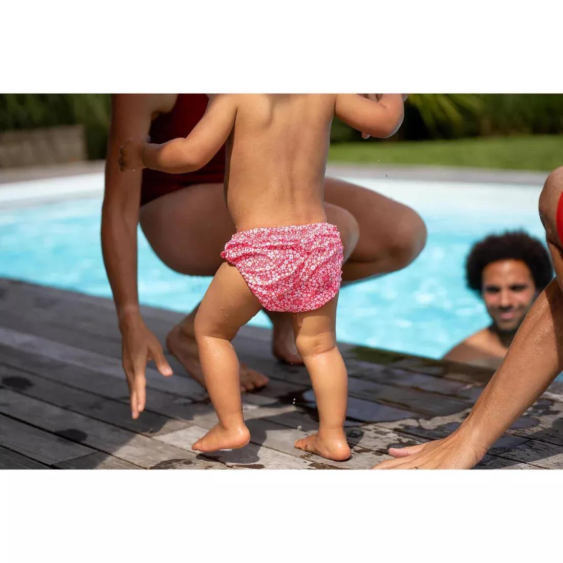 Kids Washable Swim Nappy Briefs - Flower Print, Pink, , large image number 1