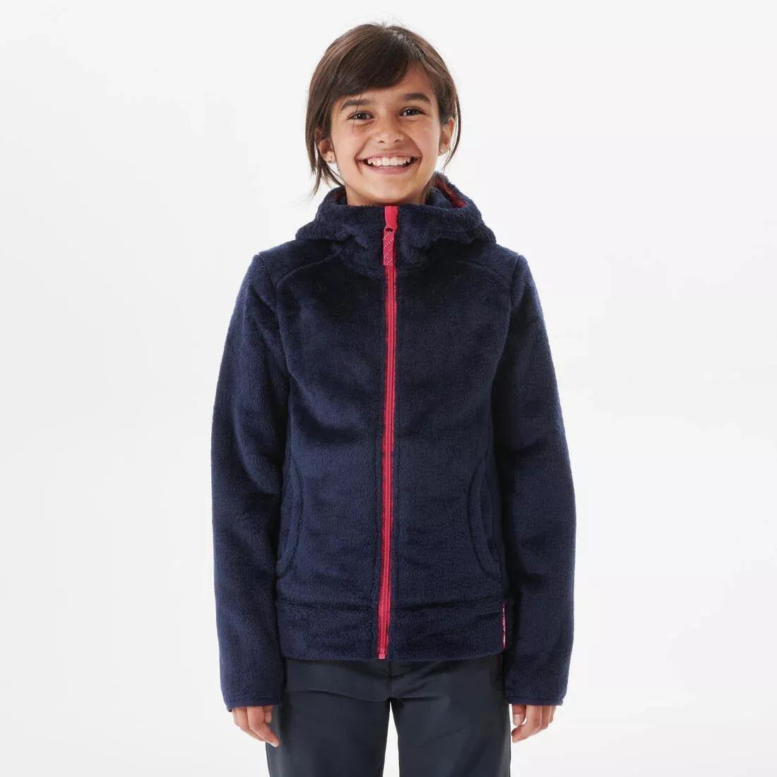 NAVY BLUE Kids' warm hiking fleece jacket NH500 - 7-15 years Zip, No Color, medium