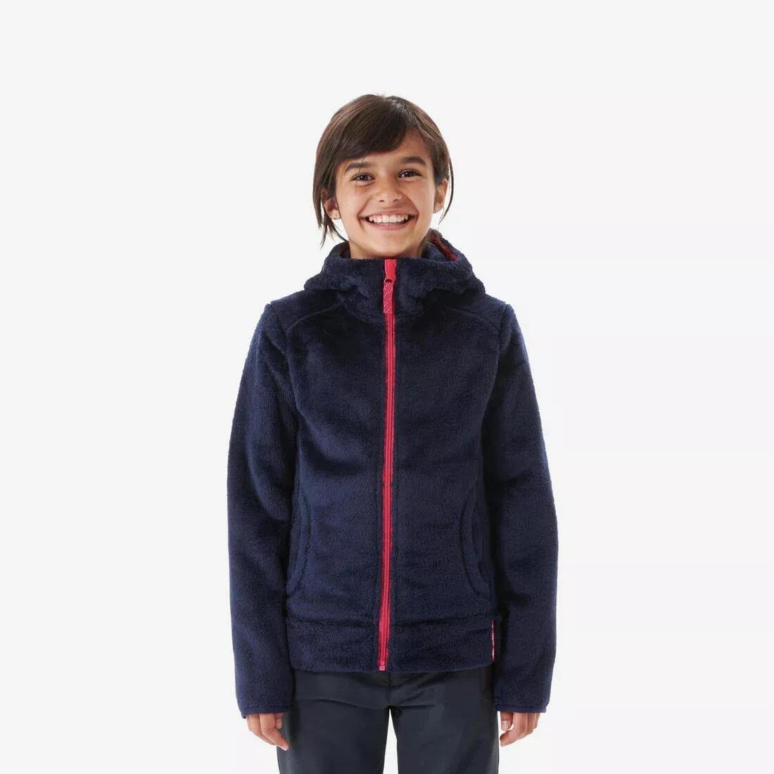 NAVY BLUE Kids' warm hiking fleece jacket NH500 - 7-15 years Zip, No Color, medium