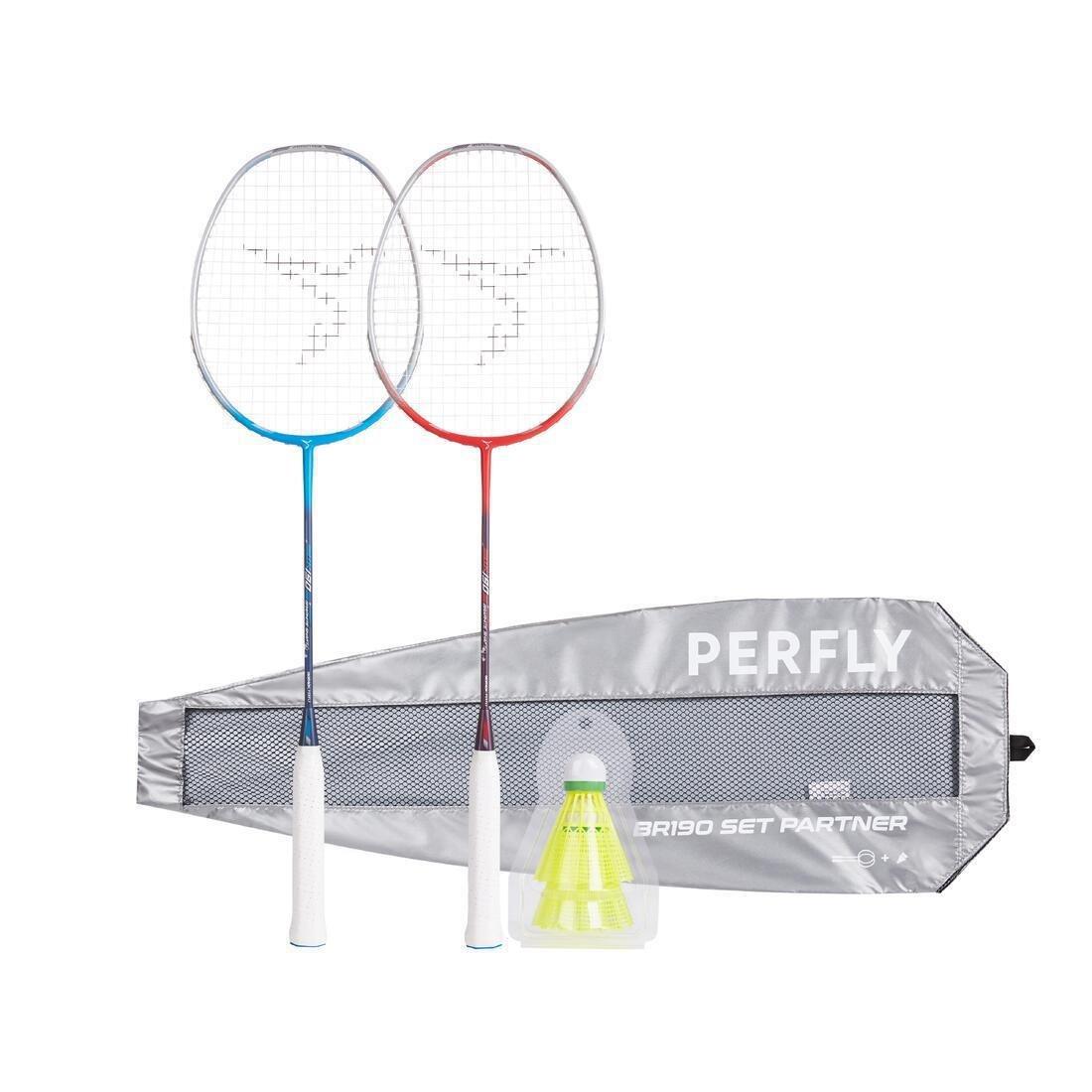 DEFAULT ADULT BADMINTON RACKET BR 190 SET PARTNER  BLUE PURPLE, No Color, large image number 0