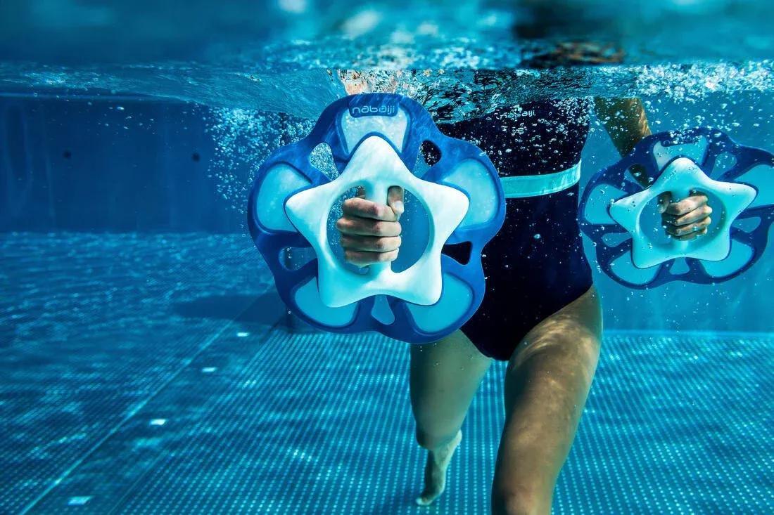Aquafit Pair Of Pullpush Flower Dumbbells, Blue, No Color, large image number 8