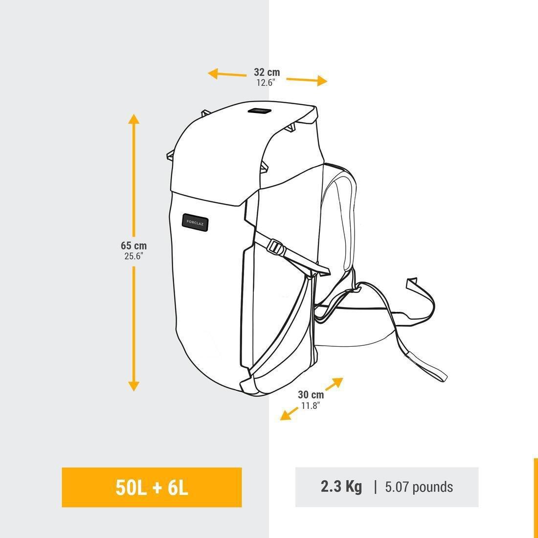 FORCLAZ - Men Travel Trekking Backpack Travel 900 50+6 L With Suitcase Opening, Grey