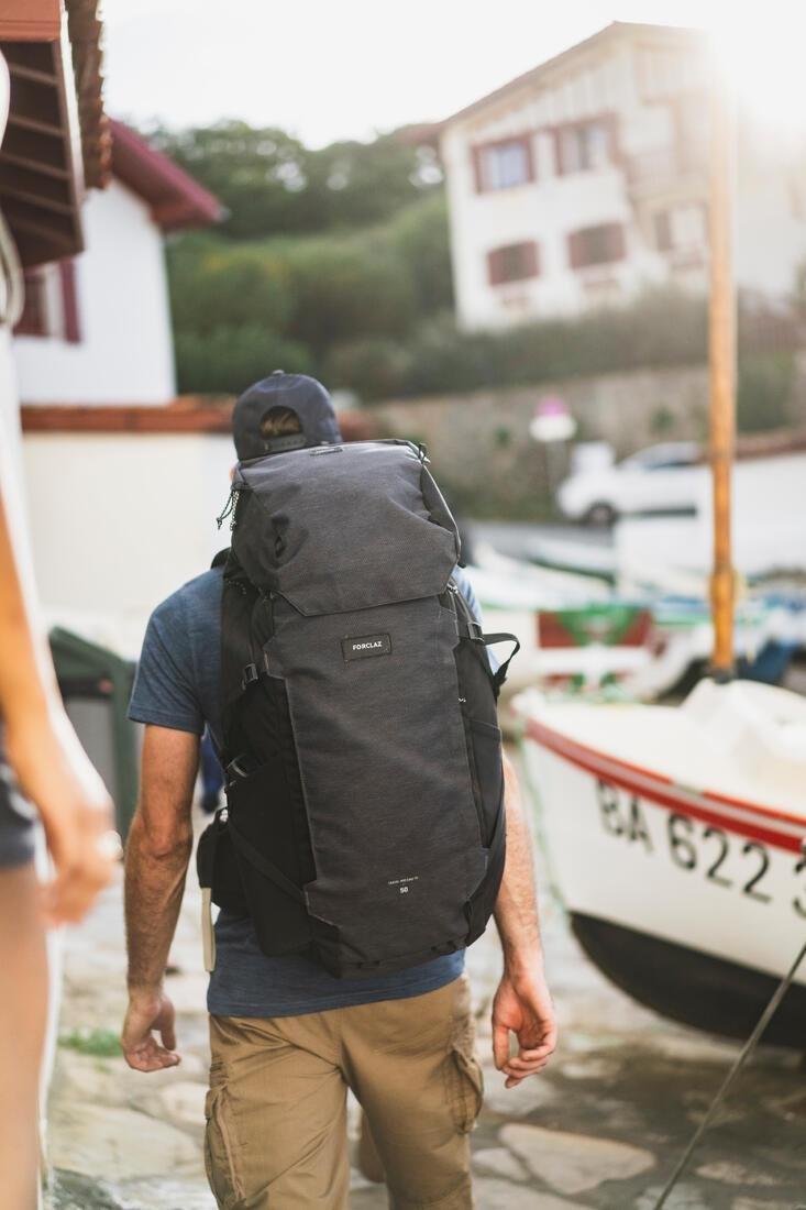 Men Travel Trekking Backpack Travel 900 50+6 L With Suitcase Opening, Grey, No Color, large image number 12