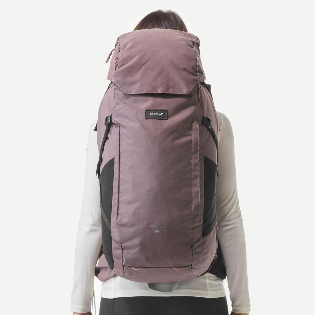 Women Travel Trekking Backpack - With Suitcase Opening - Travel 900 60+6 L, Grey, No Color, large image number 5