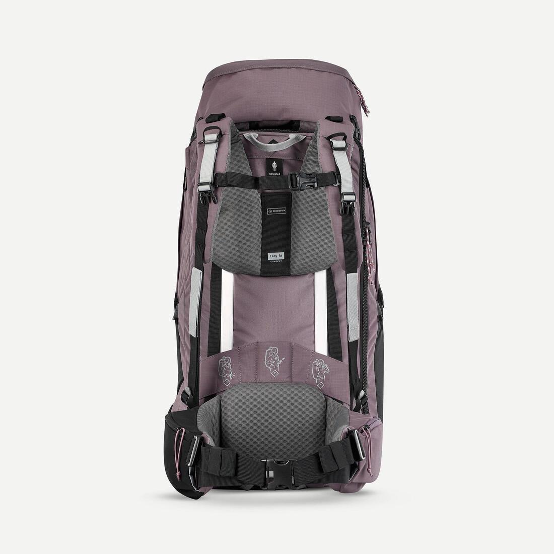 Women Travel Trekking Backpack - With Suitcase Opening - Travel 900 60+6 L, Grey, No Color, large image number 7