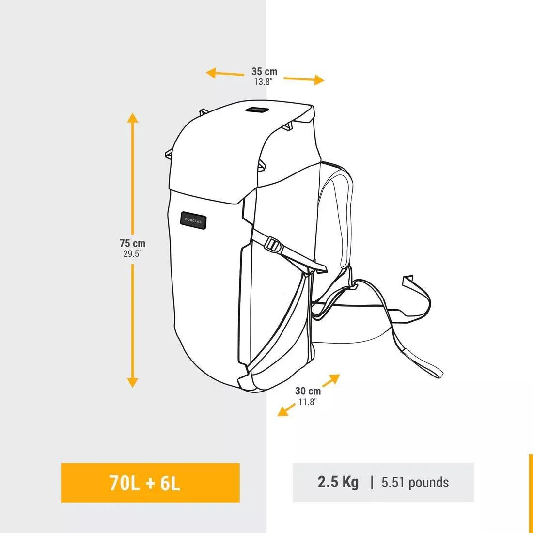 Men Travel Trekking Backpack - Travel 900 70+6 L, Khaki, No Color, large image number 14