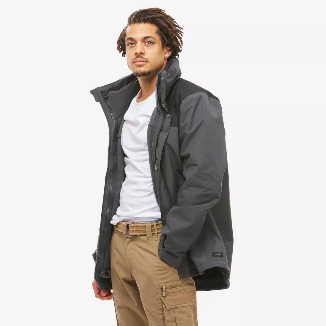 Men 3-In-1 Waterproof Travel Trekking Jacket - Travel 100 - 0C, Grey, 5401_000, medium