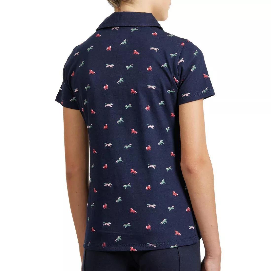 Kids Girls Horse Riding Short-Sleeved Polo Shirt - 140, Blue, , large image number 6